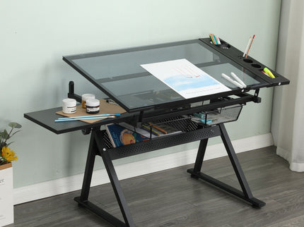 Adjustable Tempered Glass Drafting Printing Table With Chair