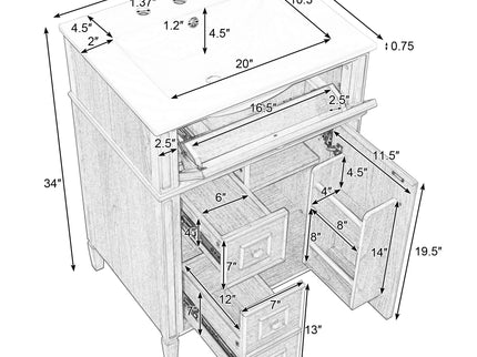 Bathroom Vanity With Sink, Cabinet With Flip Out Drawer, 2 Soft Close Drawers, 1 Soft Close Door - Wood
