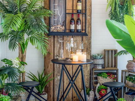 Floating Wine Bar Shelf With Glass Holder And Display Shelves - Black