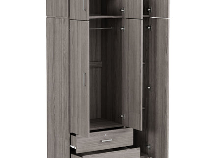 Modern 3 Door Mirror Wardrobe With 2 Drawers And Top Cabinet