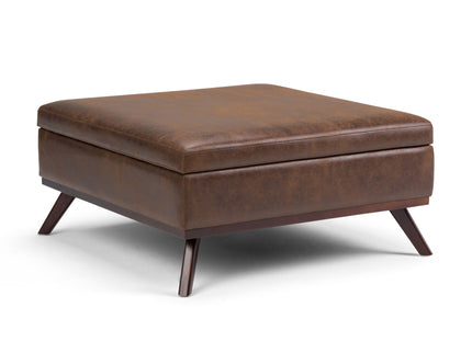 Owen - Square Coffee Table Storage Ottoman - Distressed Chestnut Brown