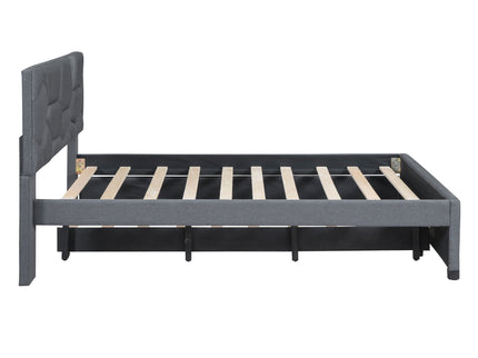 Upholstered Platform Bed With Brick Pattern Headboard And Twin Long Size Trundle