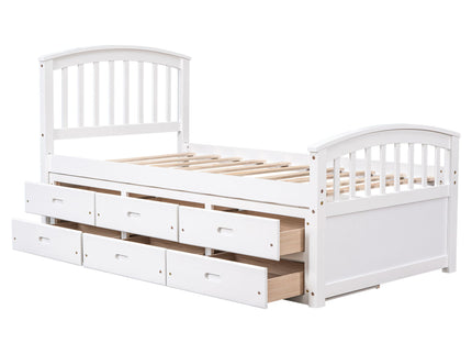 Platform Storage Bed Solid Wood Bed With 6 Drawers