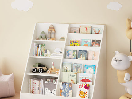 Bookshelf And Toy Storage Organizer, 4 Tier Bookcase With Display Stand For Playroom