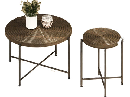 Coffee And End Table Set Waterproof Cover, Distressed Cylindrical Design, Legs Classic Rustic Charm (Set of 2)