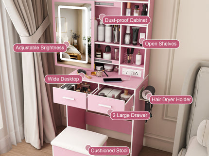 Small Makeup Vanity Desk With Adjustable LED Lights