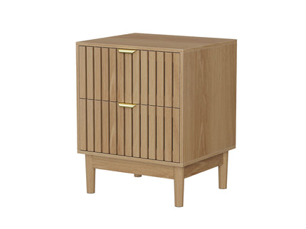 Bedside Table With Grille Design And 2 Drawers, Side Table For Bedroom - Oak
