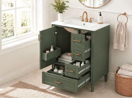 Modern Bathroom Vanity With Sink, Soft Close Doors, 3 Drawers