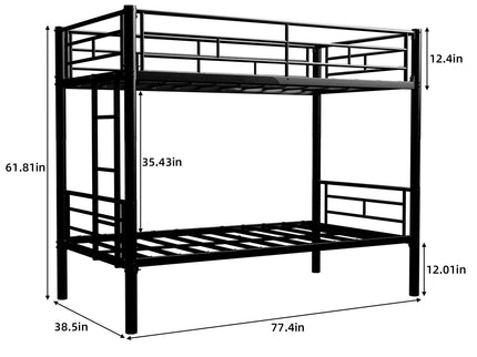 Metal Bunk Bed For Kids, Convertible Bedframe With Ladders & Guardrail