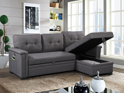 Ashlyn - Reversible Sleeper Sectional Sofa With Storage Chaise, USB Charging Ports And Pocket