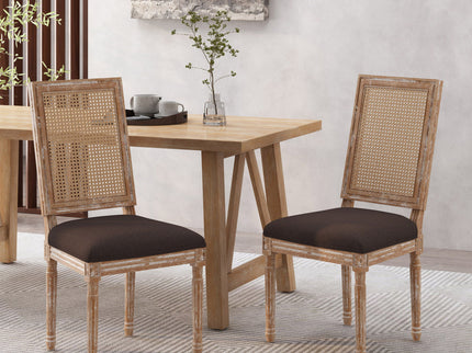 French Country Dining Chair With Rectangular Cane Backrest And Smooth Upholstered Seating