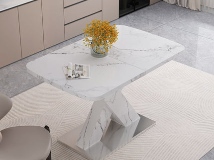 Modern Rectangle Dining Table With Stretchable TopAnd X Shape Legs