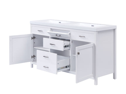 Double Sink Bathroom Vanity With Top, Soft Closing Doors & Drawers, Tip Out Drawer, 2 Cabinet Doors, Adjustable Shelf - White
