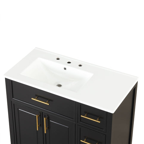 Modern Bathroom Vanity With Sink Top, 2 Doors And 3 Drawers