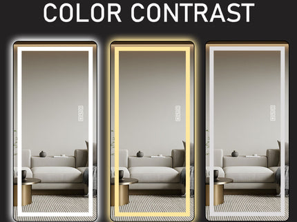 Full-Length Vertical Mirror With LED Light, Dimming Wall Mirror With Frame