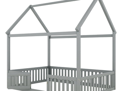 Wood House Bed With Fence And Door