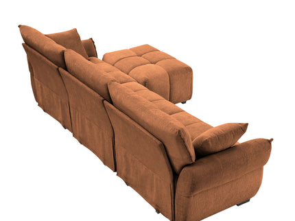 Sofa Set With Ottoman And Pillows, Textured, High Resilience Cushions