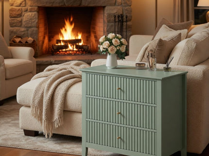 Fluted 3 Drawer Nightstand With Soft Close Slides