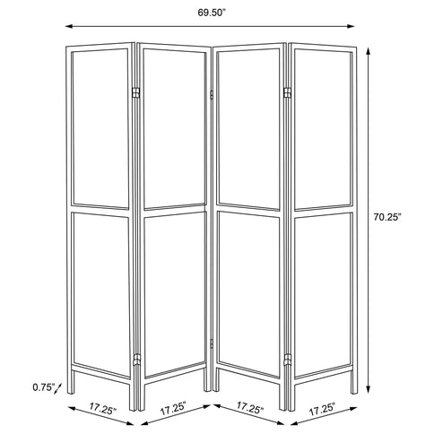 4 Panel Folding Screen, Space Divider - Brown
