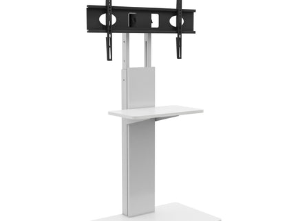 Mobile TV Stand With Shelf Floor Mount Cart For TVs With Lockable Wheels Ideal For Living Room Bedroom Or Office - White