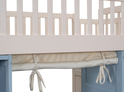 Full Size Loft Bed With 2 Four Layer Storage Cabinets And Curtain With Built In Staircase And Privacy Curtain - White