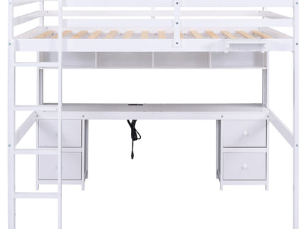 Loft Bed With Desk, Cabinets, Drawers, Charging Station And Bedside Tray