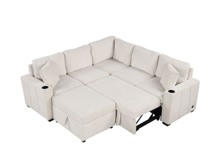 Sectional Sofa Convertible Pull-Out Sofa Bed With A Movable Storage Ottoman For Living Room