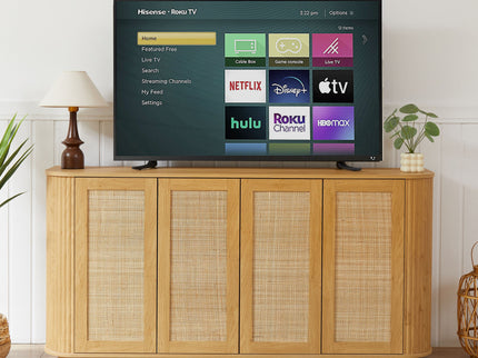 Contemporary Wave Shaped TV Stand With Rattan Doors