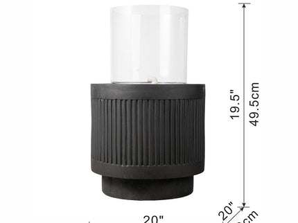 Heavy Cement Round Ribbed Outdoor Water Fountain With Light - Black White