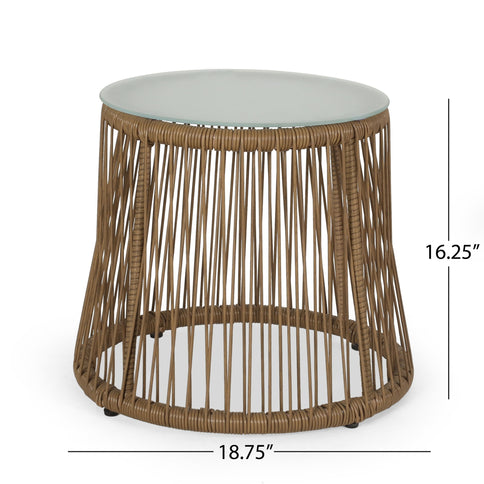 Conversation Set With Tempered Glass Table Top - Light Brown