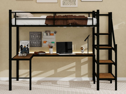 Loft Bed & L-Shaped Desk, Large Storage Space