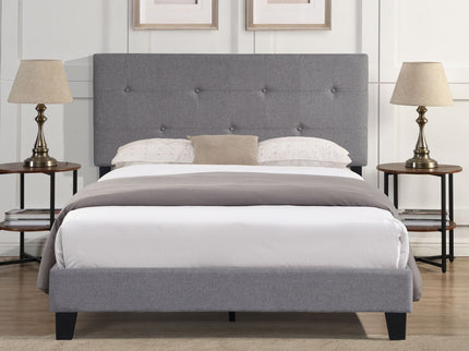 Modern Upholstered Platform Bed Frame With Button Tufted Headboard And Wood Slat Support