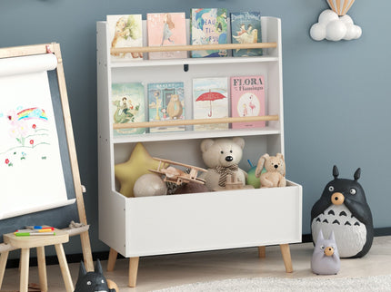 Bookshelf , Book Organizer With Toy Storage - White
