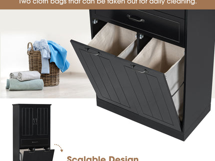 Modern Bathroom Storage Cabinet With Two Laundry Baskets, One Drawer, Adjustable Shelf