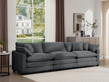 Mid-Century Modern 3 Seater Sectional Sofa With Arm And Throw Pillows