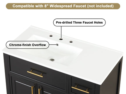 Modern Bathroom Vanity With Sink Top, 2 Doors And 3 Drawers