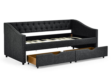 Upholstered Tufted Daybed With 2 Drawers, Waved Arms