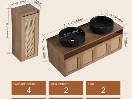 Bathroom Vanity With Art Sink And Side Cabinet, Float Mounting Design
