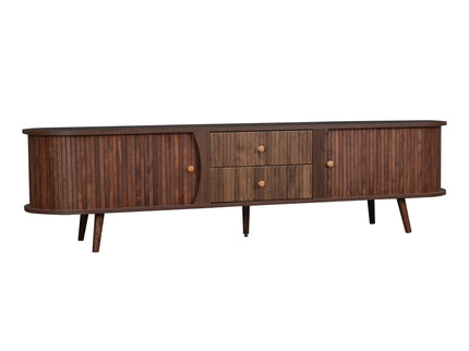 70" TV Stand With Tambour Doors And Fluted Drawers - Dark Brown