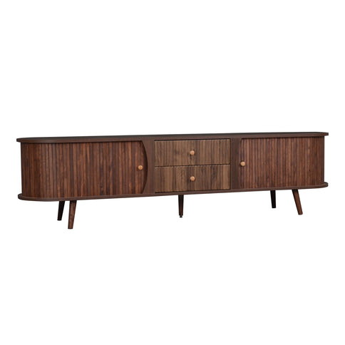70" TV Stand With Tambour Doors And Fluted Drawers - Dark Brown