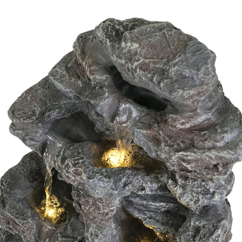 Concrete Rock Waterfall Fountain With LED Lights, Outdoor Garden Decor