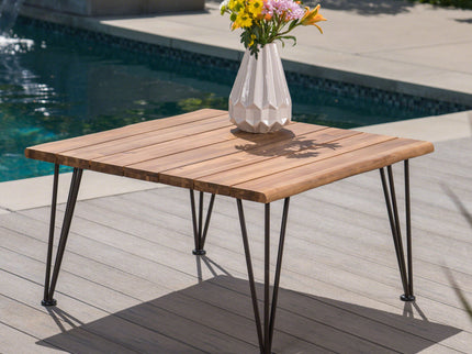 Outdoor Coffee Table With Slat Top And Metal Legs - Teak