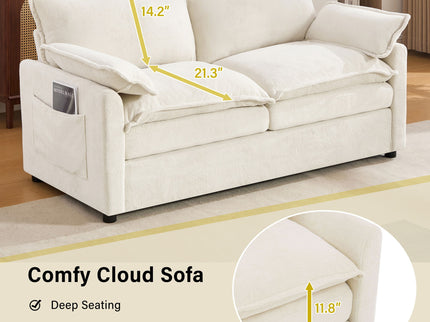 Modern Loveseat Sofa, Upholstered Couch With Side Storage Pockets