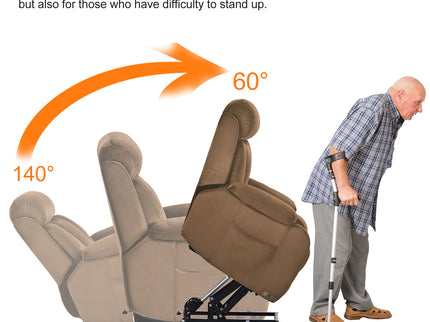 Lift Chair Recliner Power Remote Control Recliner Sofa Relax Soft Chair Anti - Skid Australia Cashmere Fabric Furniture Living Room - Brown