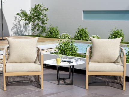 Modern Curved Aluminum Lounge Chair With Stylish Rope Weave Design And Cushioned Comfort For Outdoor