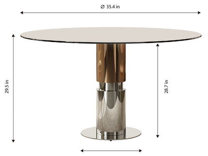 Round Dining Table / Tempered Glass Top - Brown