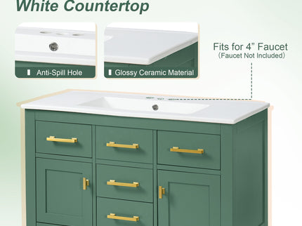 Wall Mounted Bathroom Cabinet With Sink, Multiple Drawers And Doors - Green