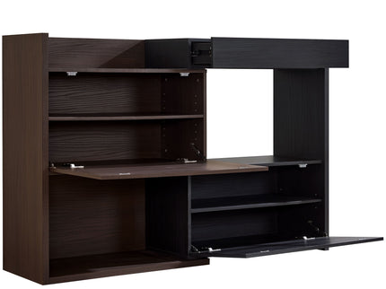 Modern Extendable & Rotating Cabinet With Drawer And Flip Doors For Versatile Storage - Black / Dark Walnut