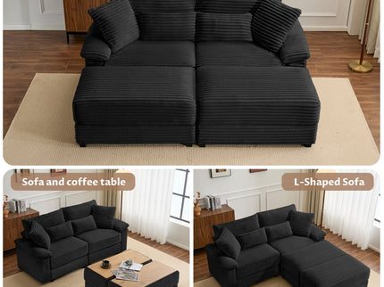 Double Chaise Lounge Set With Reversible Storage Ottomans, USB Port