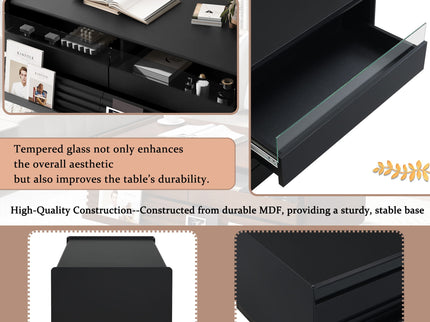 Modern Rectangle Coffee Table With 4 Drawers And 2 Display Shelves